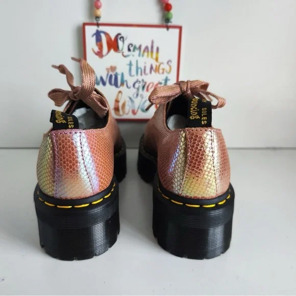 Dr. Martens Holly Pink Iridescent Leather Platform Boots Shoes Womens Size 7 NEW - Picture 9 of 10